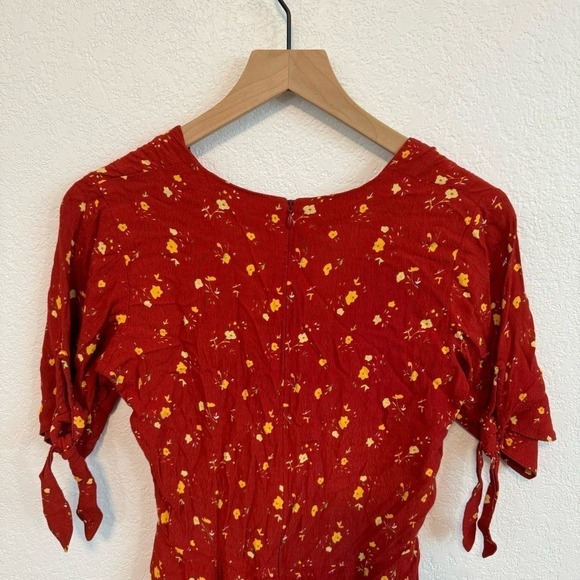 With Jean Beaucoup Floral Plunge V-Neck Short Sleeve Summer Mini Dress Red S - Picture 9 of 13